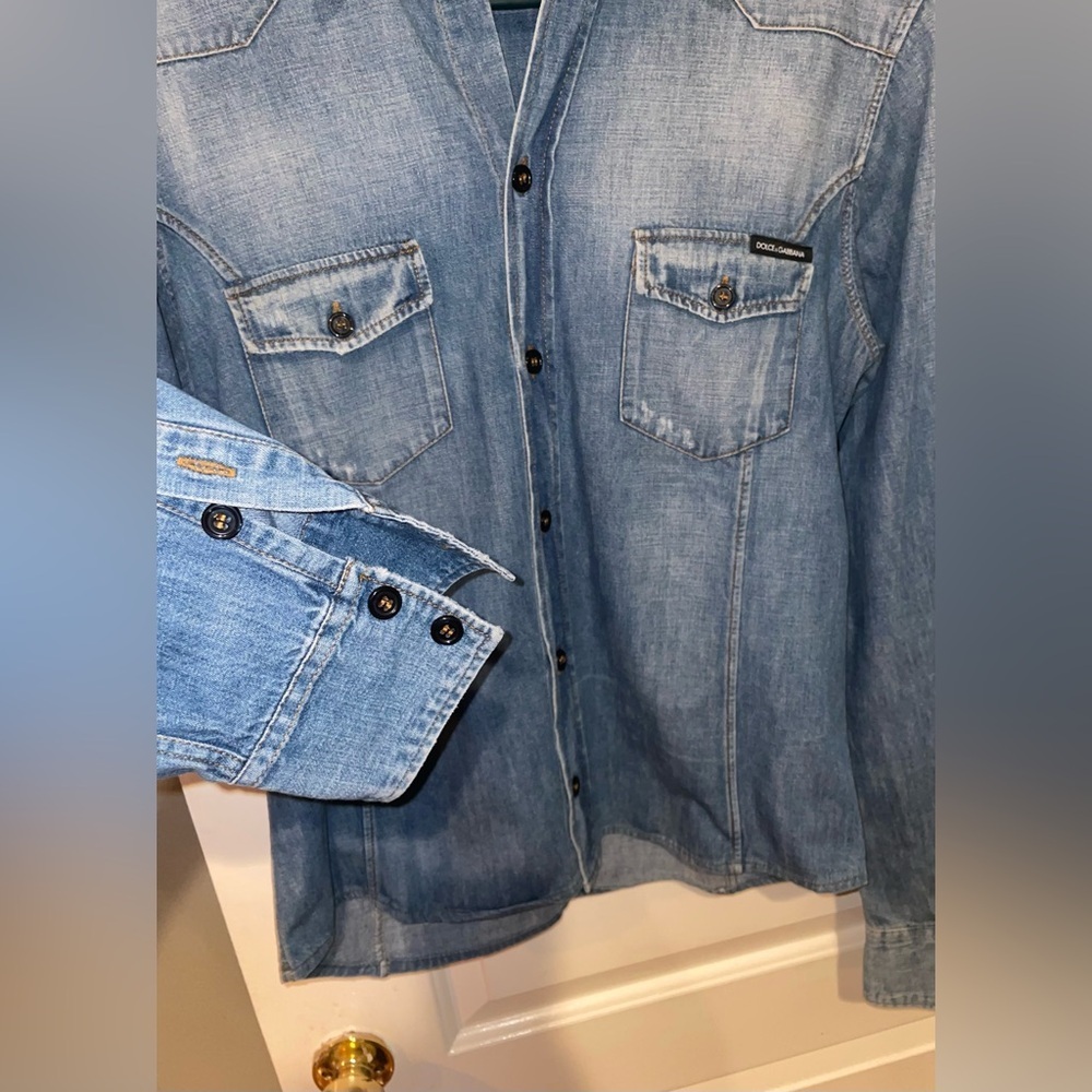 New! Dolce & Gabanna Men’s Blue Denim Western Button Down 🤠 16/41 - Picture 10 of 15